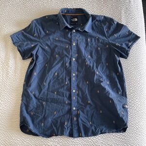 The North Face Mens XL Navy Blue Campfire Embroidered Button Down Shirt Pocket
